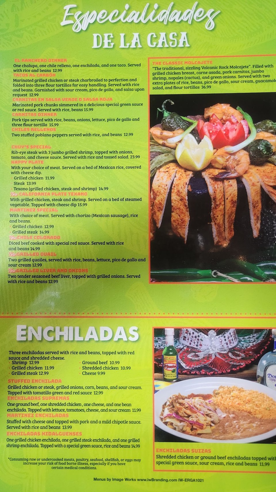 Menu board with Mexican restaurant dishes.